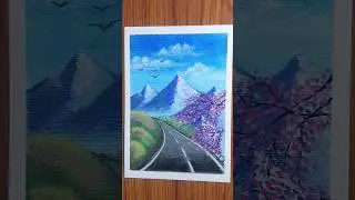 #shorts | Oil Pastel Drawing Easy | Mountain Road Drawing | Mountain Scenery Drawing |#art|#drawing