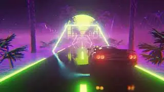 Retrowave 3D Lamborghini outrun through the night