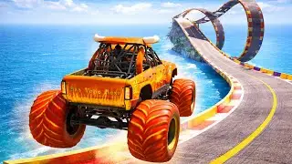 Monster Truck Crazy Stunts on Massive Mega Ramp