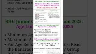BHU Junior Clerk Recruitment 2025 || BHU clerk jobs 2025 #jobs #bhu #exam @study91