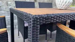 Tangkula 7 PCS Outdoor Patio Dining Set, Garden Dining Set, Poly Wicker Dining Table and Chairs Set