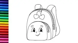 School bag drawing colouring easy , how to draw school bag, step by step draw biggeners drawing
