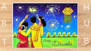 Diwali Drawing With Family🪔||Fireworks Scenery||Step By Step✍️