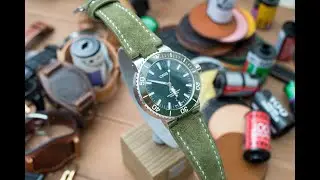Handmade strap for Oris Aquis | Green suede leather strap