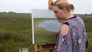 Saltwater Marsh Plein Air Painting on Galveston Bay by Artist Boat