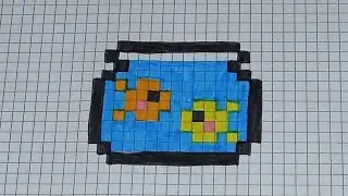 DIY Handmade Drawing Pixel Art | How to draw a cute Fish Tank | Easy Animal Draw with Me