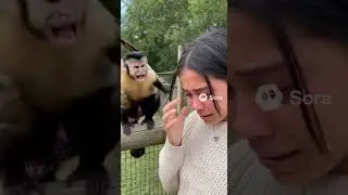 Monkey throws poop at a girl