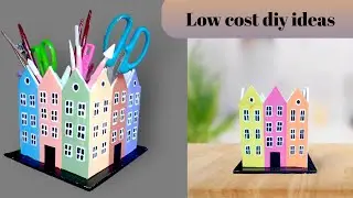 Making 🏠pen holder with waste paper / paper house craft / low cost diy