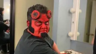 Hellboy Makeup Including Prosthetic Horns. For Rusty Gatenby and WCCO TV Minneapolis