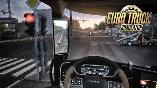 POV driving through the rainy Ventspils. Realistic Rain v4.5 + ReShade. Euro Truck Simulator 2.