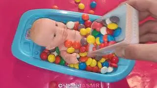Oddly Satisfying ASMR | Full Of Rainbow Candy Mixing In Magic Baby Bathtub Whit Glossy Slime & M&Ms