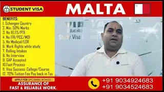 MALTA STUDY VISA | KEY BENEFITS | MIN. 12TH PASSED |50% ANY BOARD ANY SUBJECT | 5-7 YRS.GAP