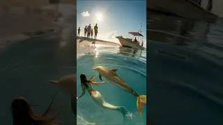 Golden Dolphin and Mermaid Spotted by People on the Beach | Realistic Ocean Scene