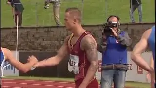 MČR 2017 Třinec 100m heat 1, Jan Veleba, Marcel Kadlec, Vojtěch Netymach