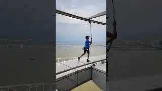 Slipping while riding a rope at the top of Macau Tower 😱