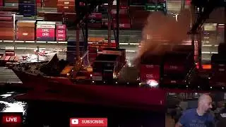 Пожар на грузовом судне в Лос-Анджелесе