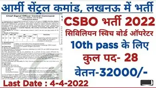 Army Central Command, Lucknow Civilian Switch Board Operator Recruitment 2022 for 10th pass