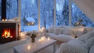 🎹🔥 4 Hours of Soothing Candlelight Piano in White Lounge with Flowers & Snow for Focus & Calm