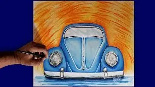 How to paint a VW Beetle - Volkswagen Acrylic Painting - Time-Lapse. Volky Arte