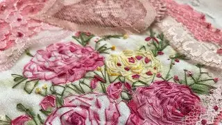 Vintage pink thread painted slow stitch #stitcheryswap for Schrell with pocket and heart