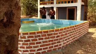 Building Amazing Beautiful Brick Swimming Pool Front Of Two Story Mud Villa