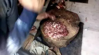Butcher Preparing Minced Mutton Meat By Hands For Kebabs Keema Preparation