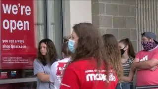 Customers line up for TJ Maxx reopening