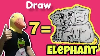 How to draw Elephant (from number 7) easy cartoon drawing tutorial