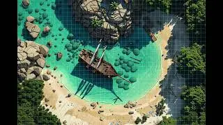 DnD compatible animated map _ Tropical Island Paradise _ square grid _ ambience for VTT