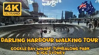 Darling Harbour Walking Tour | Cockle Bay Wharf, Tumbalong Park & ICC Sydney [4K]