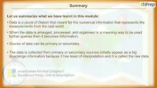 Summary | Data : its Source and Compilation | Geography | Class 12 | iPrep