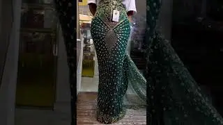 GREEN AND GOLD HANDMADE BEADED LACE FABRIC FOR ASOEBI