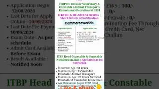 ITBP HC Dresser Veterinary & Constable (Animal Transport/ Kannelman) Recruitment 2024 !! ITBP Head