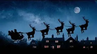 Christmas Santa Sleigh Reindeer Silhouette Full Moon Night Seamless Motion Background Loop 4K 60FPS