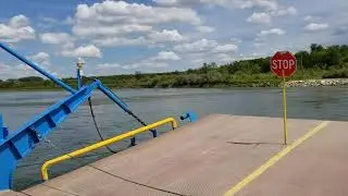 Going over the Clarksboro Ferry in Saskatchewan Canada