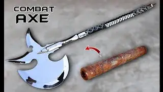 Hand forging a WAR AXE out of rusted iron pipe #video 