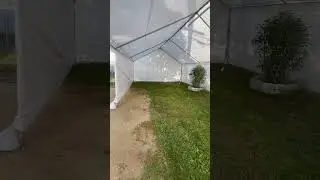 20x30 canopy w/walls & lighting 🥳🎉 w/ white plastic chairs & rectangular tables  #party #rental
