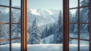 Snowy Mountain Window View in 4K | Calm Winter Ambience for Focus & Relaxation