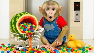 El mono BinBin cuida a los patitos con frutas de colores y prepara jugo de arco iris.