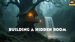 Building a hidden room inside a living tree over a waterfall | ASMR survival build