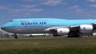 Korean Air 747-8 Jumbo Jet delivery flight takeoff from PAE