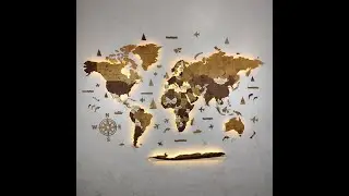 Drewniana Mapa Świata 3D Podświetlana LED
