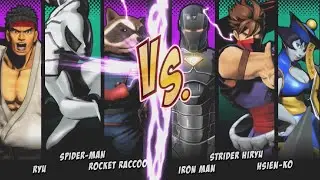 RYU & SPIDER-MAN & ROCKET RACCOON vs IRON MAN & STRIDER HIRYU & HSIEN-KO-Ultimate Marvel vs Capcom 3