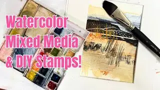 Watercolor Mixed Media with DIY Linocut Stamps! #Watercolor #MixedMedia #art