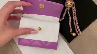Unboxing CHANEL SLG PURPLE CARD HOLDER ON CHAIN & CC STAR EARRINGS SPRING - SUMMER S22 COLLECTION