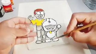 Simple Glass painting tutorial/Doraemon and Nobita/Sammy