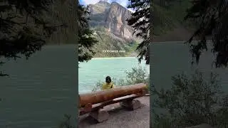Is this the most beautiful bench view in the world? 📍Lake Louise, Banff Canada #banff #lakelouise