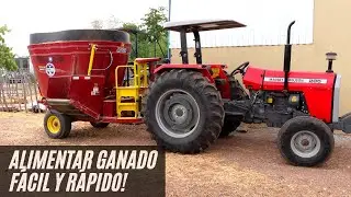 Revolvedora y trituradora de alimentos para ganado con Massey Ferguson  285