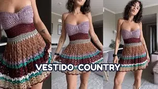 VESTIDO  COUNTRY - PAP CROCH&Ecirc; Tutorial  - Passo a passo