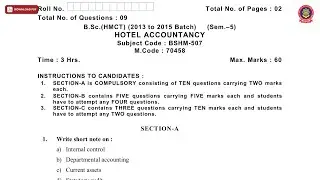 BSC HMCT 5TH SEM HOTEL ACCOUNTANCY MAY 2019 | PTU